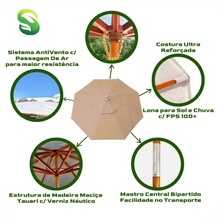 Carregar imagem no visualizador da galeria, Ombrelone 2,4m Madeira em Lona Sombrélis